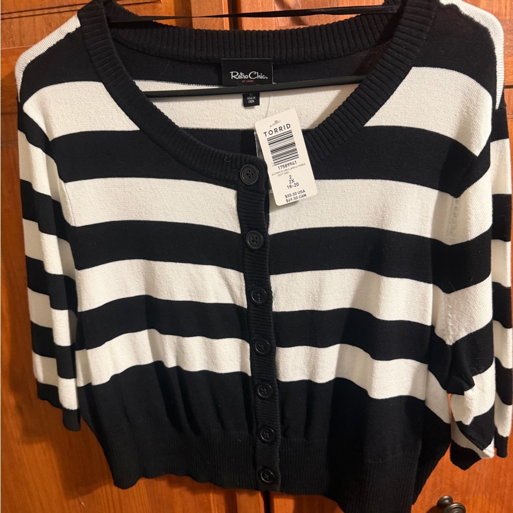 Torrid Bold Black and White Striped Cardigan